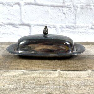 Wm Rogers Silver Plate MCM Covered Butter Dish Starburst Glass Insert Lid VTG